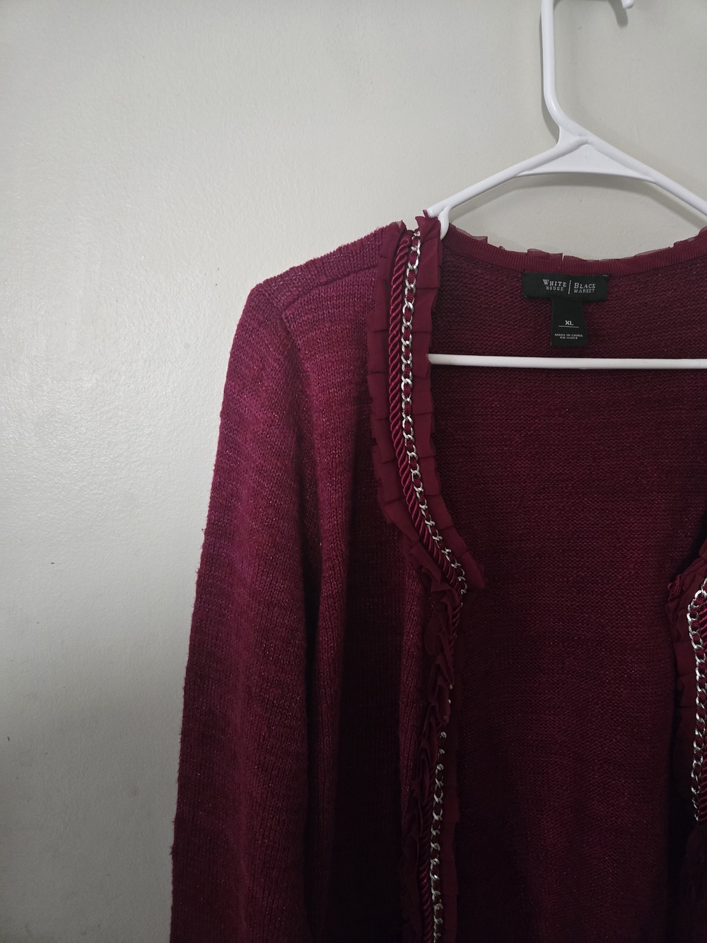 White House Black Market Open-Front Dark Margenta Knit Cardigan Sweater - Picture 3 of 7